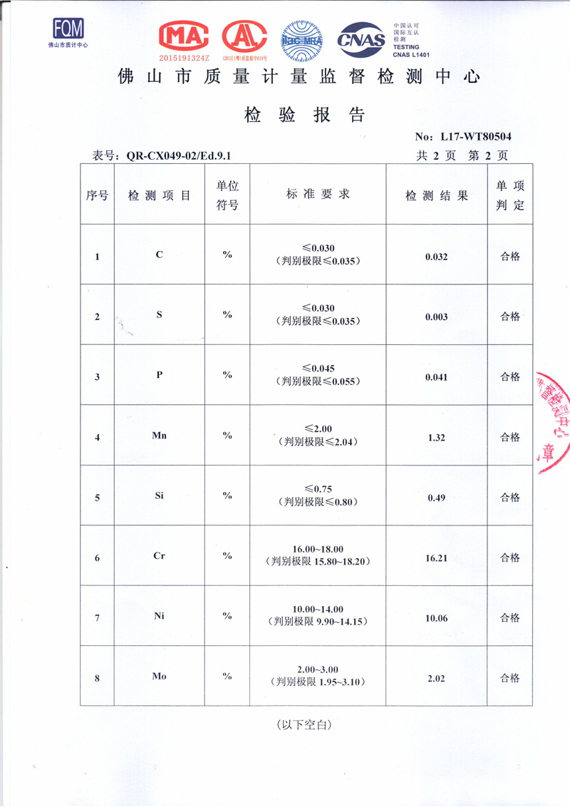 鸿运国际不锈钢检测汇报